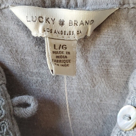 NWT LUCKY BRAND GRAY COTTON EMBROIDERED PEASANT SHIRT LARGE - Picture 4 of 12